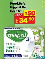 MOLPED PURE & SOFT HİJYENİK PED GECE 6'LI fiyat ve kampanya bilgisi
